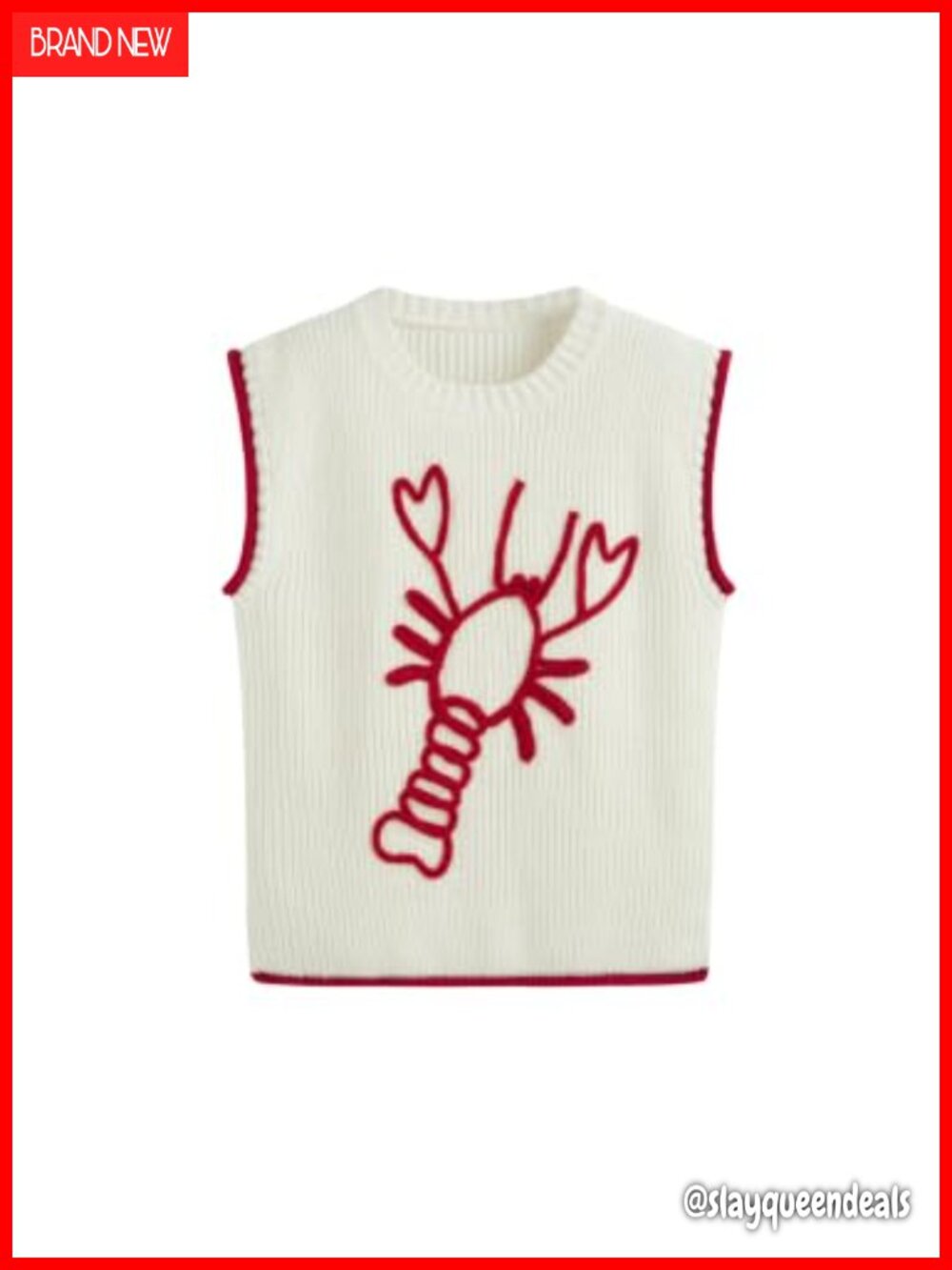 Chunky Cable Knit Lobster Graphic Sweater Vest Sleeveless Pullover